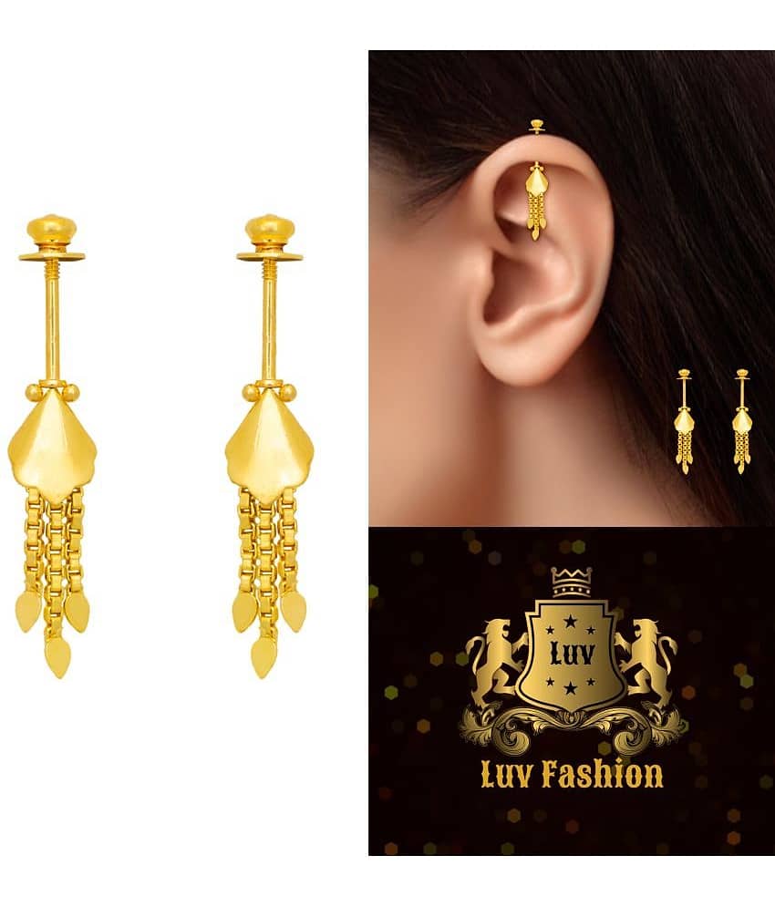 LUV FASHION Golden Stud Earrings ( Pack of 1 ) view 2