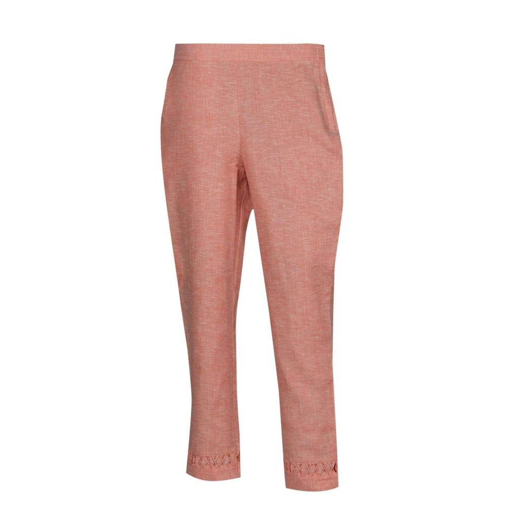 Light Green Cotton Blend Laser Cut Hem Women's Pants