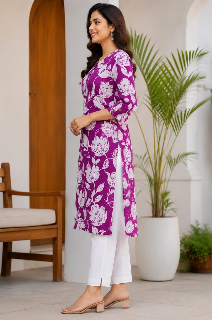 NISHROOP Women Floral Print Straight Kurta view 2