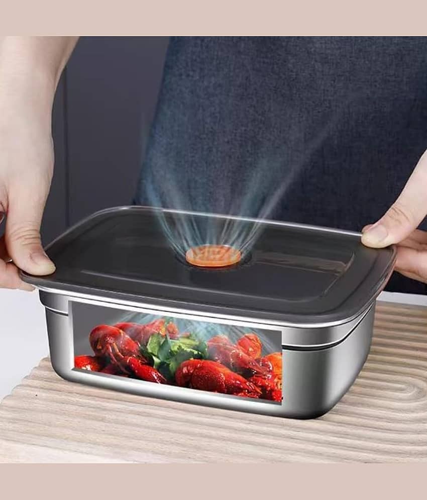 RAVISTRA Fridge Storage box Steel Silver Food Container ( Set of 3 ) view 2