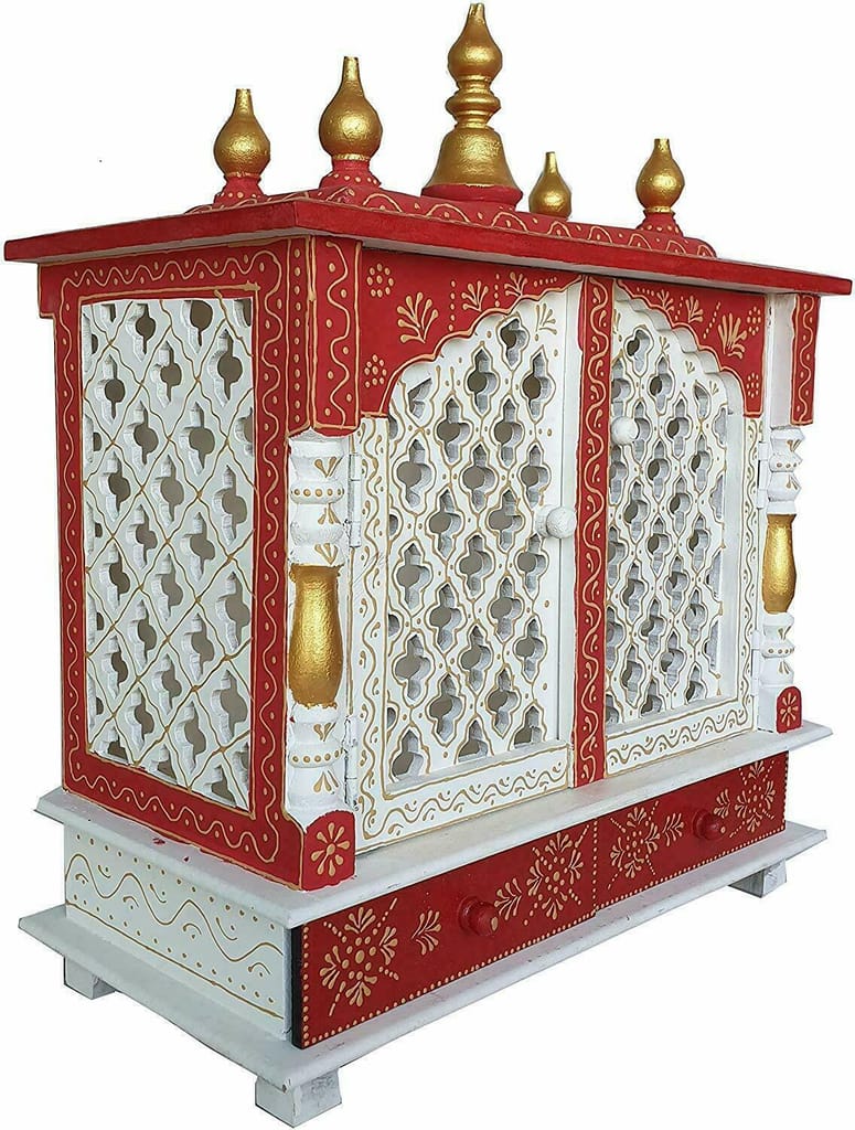 Creative Handicrafts Home Temple, Wooden Temple, Pooja Mandir for Home (Color- White & Red, 18x9x22 inches) view 2