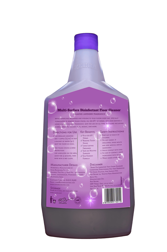 Suna Zebra Multi-Surface Disinfectant Floor Cleaner-Lavender Calm-Lavender Fragrance, 1L view 2