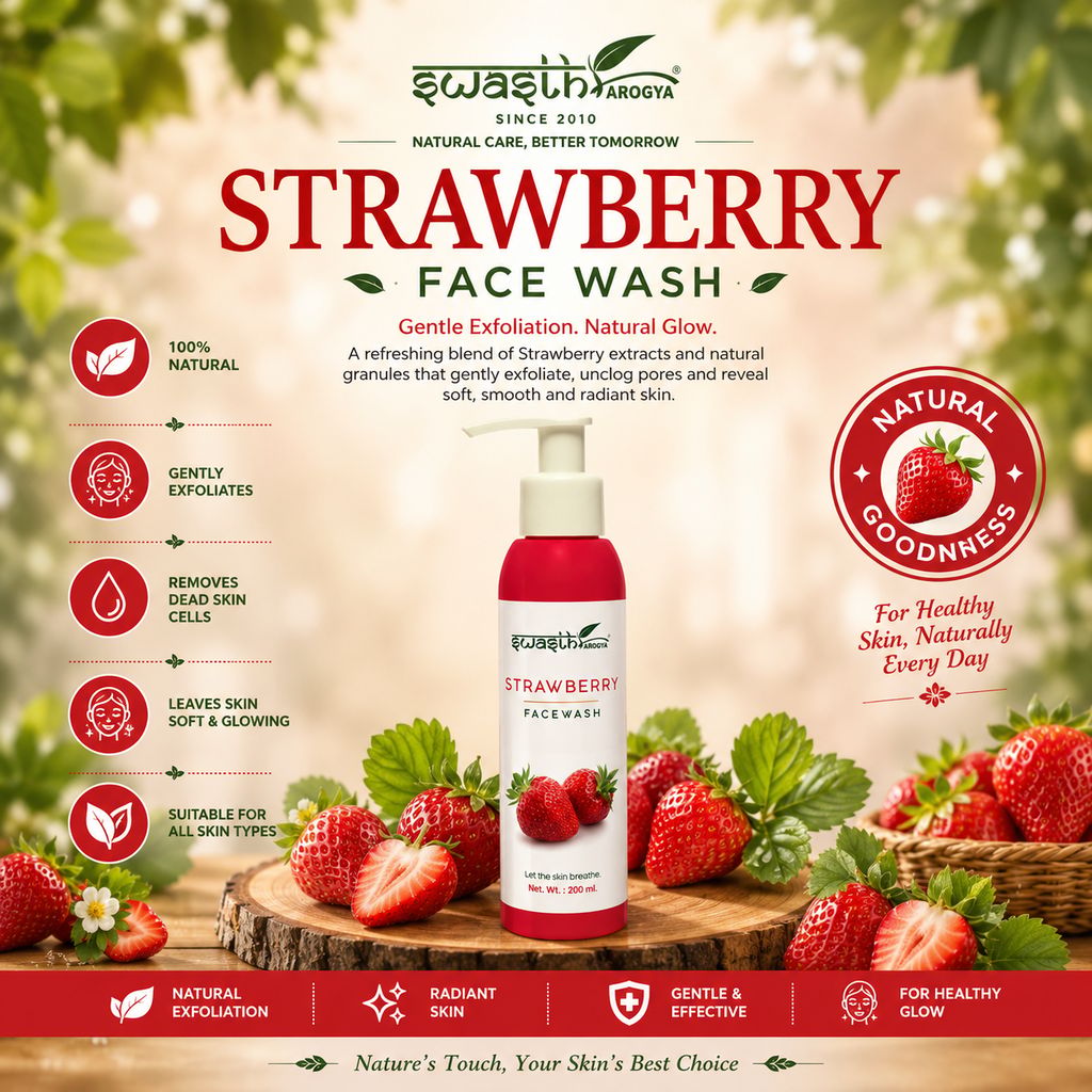 Swasth Arogya Strawberry Face Wash || Skin Hydrate || Anti Aging || Wrinkle Free || Pack Of 1 Bottle Juicy Strawberry Face Wash (200ml.) view 2