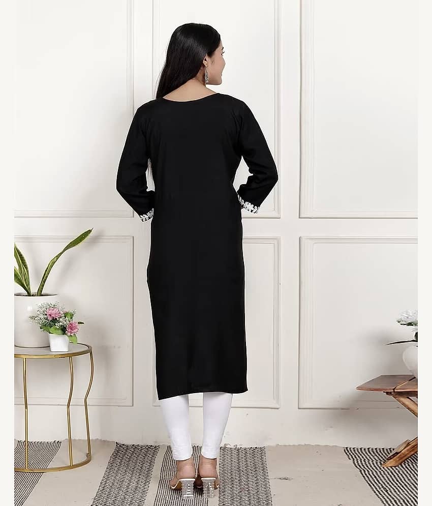 anushansa Women Viscose Rayon Embroidered Straight Kurti ( Black ) view 2