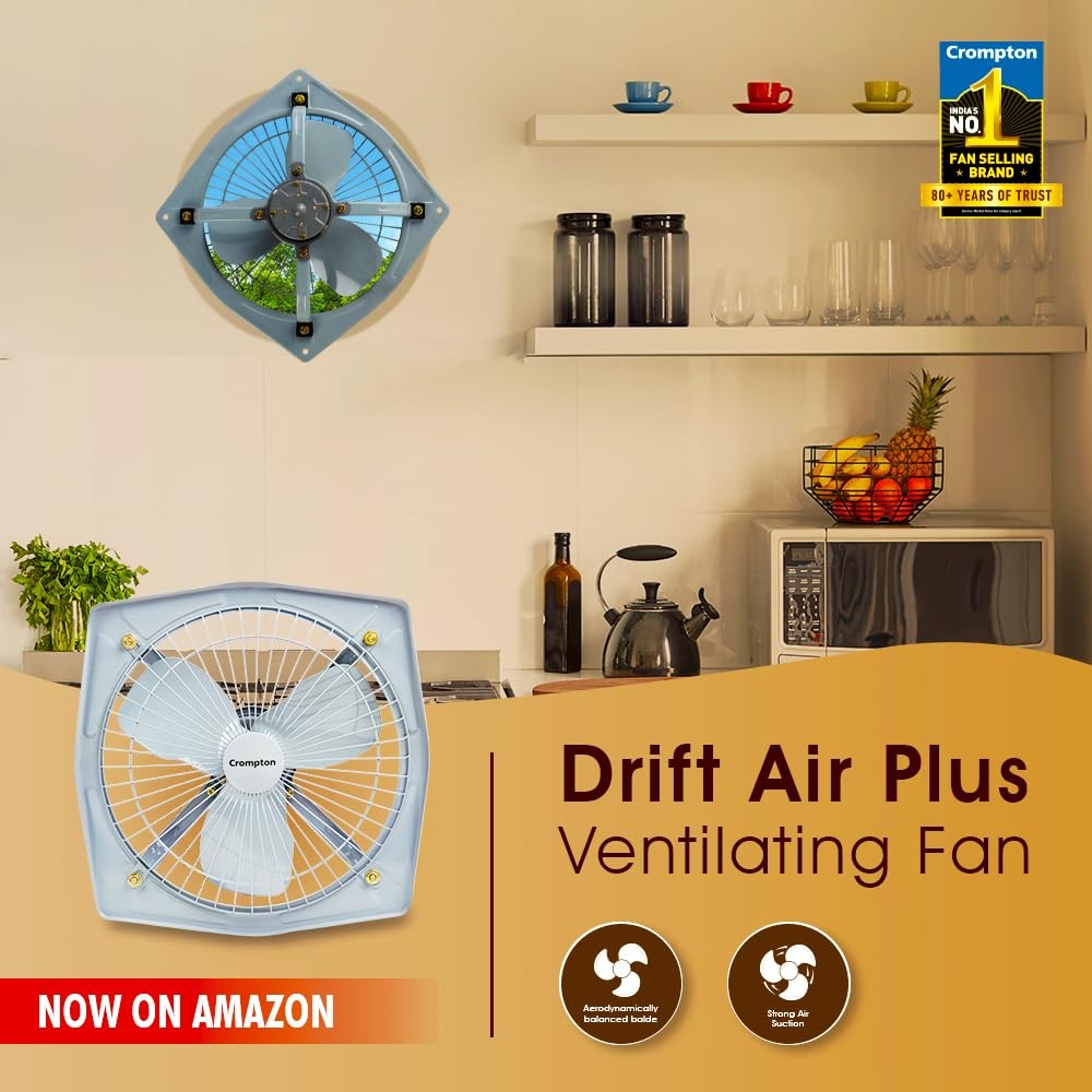 Crompton Drift Air Plus Metal 38 Watts Exhaust Fan, 8-inch - Silver view 2