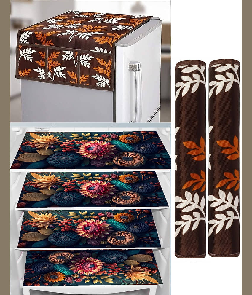 Revexo PVC Floral Printed Fridge Mat & Cover ( 40 30 ) Pack of 7 - Multicolor