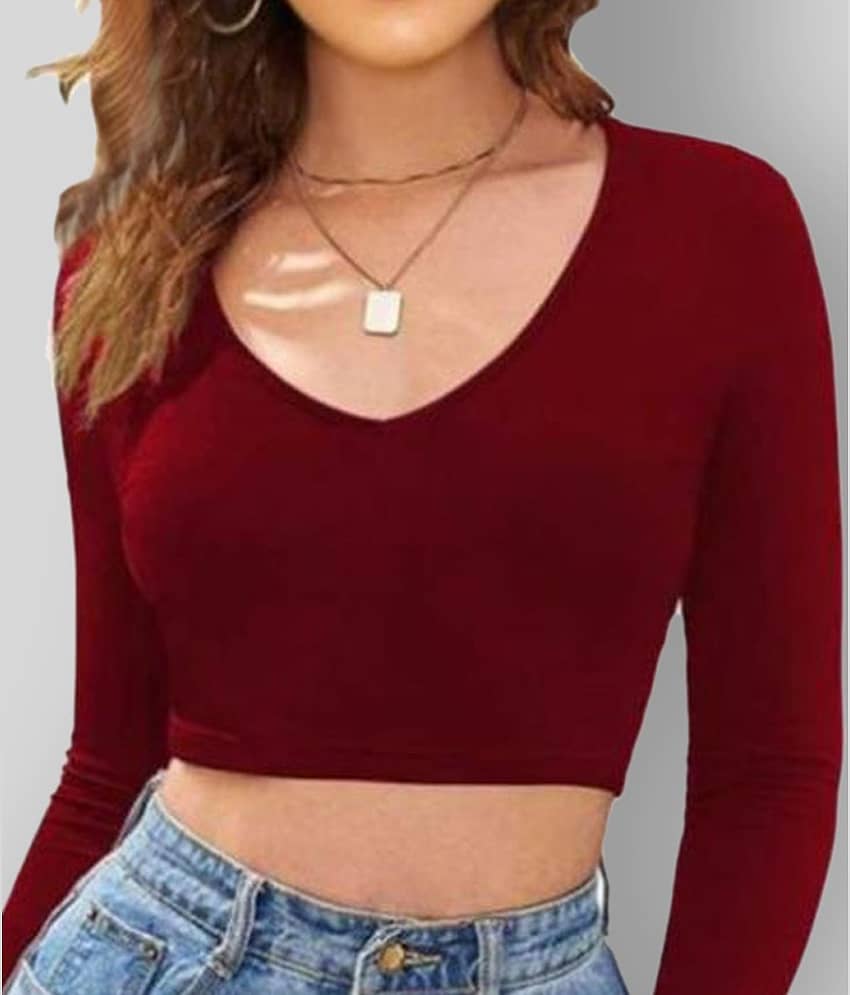 Dream Beauty Fashion Women's Cotton Blend Crop Top ( Maroon ) view 2