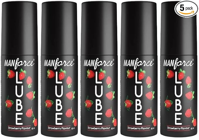 Manforce Lube Lubrication Gel for Men & Women Water-Based Gel Skin-Friendly Safe to Use with Condoms Strawberry Flavoured 60ml x pack of 5