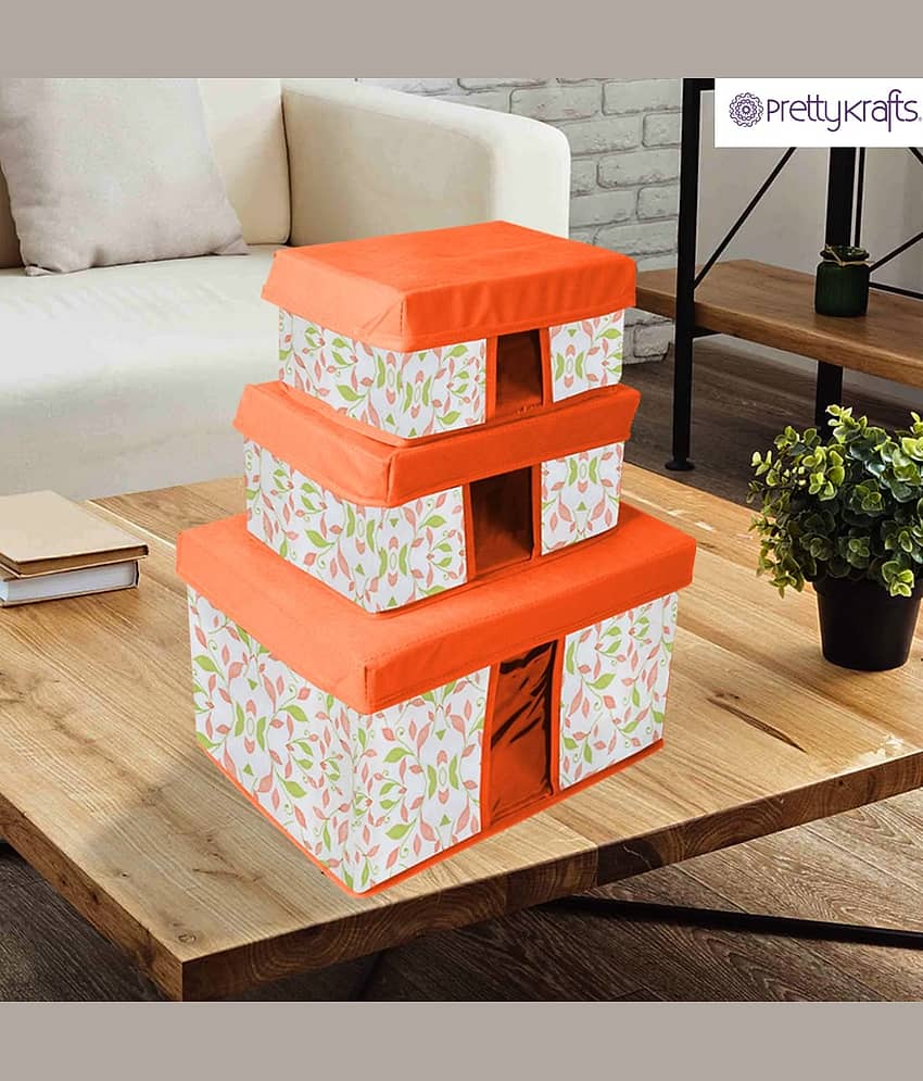 PRETTY KRAFTS Storage Combo Pack of 3,Yellow/Organizer/Storage Box/Toys Storage Box/Books Storage Box view 2