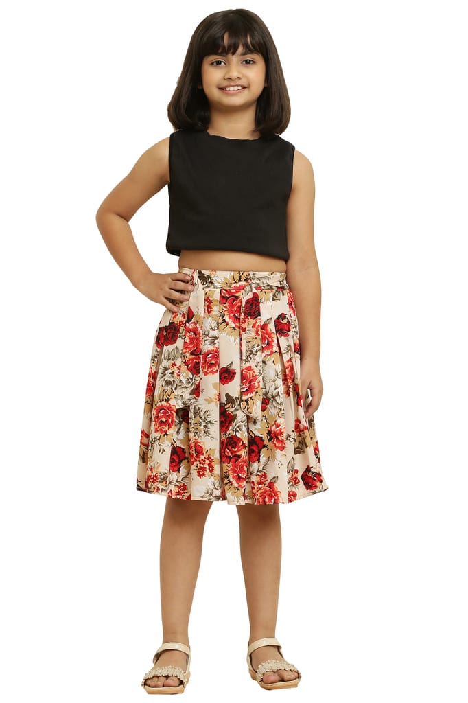 Cute Fancy Brown & Cream Pair Skirt For Girls. view 2