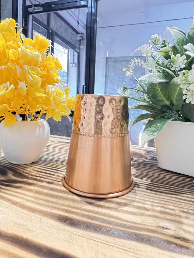 Handcrafted Half Dotted Copper Glass (200 ml) (Set of 1) - Eco-Friendly, and Stylish Water Vessel for a Sustainable, Daily Hydration and Health-Conscious Lifestyle. view 2