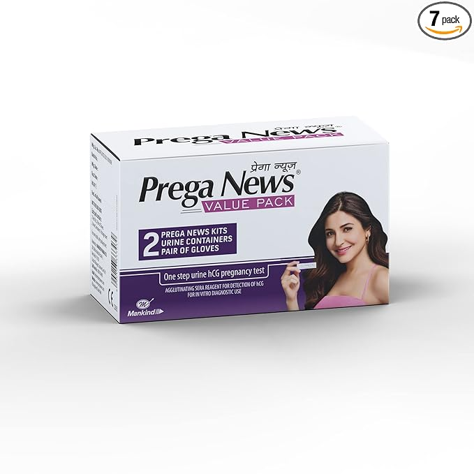 PREGANEWS Value Pack( 2 Gloves + 2 Urine Containers + 2 Pregnancy Test Kits ) x Pack of 7 Pregnancy Test Kit (14 Tests)