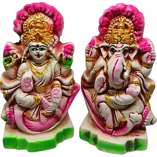 PU-SPM Laxmi Ganesh Murti for Diwali Pooja Clay Laxmi Ganesha Idol Decorative Showpiece - 10.5 cm(Clay, Multicolor)