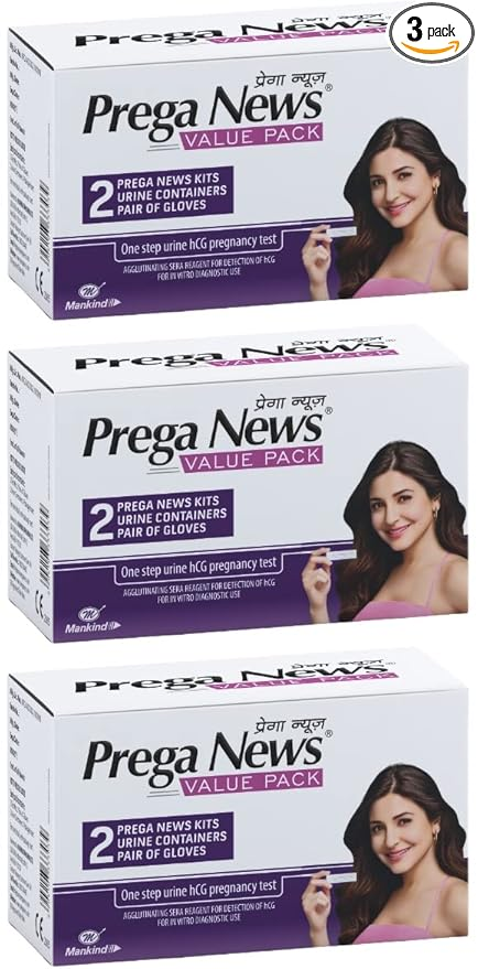 PREGANEWS Value Pack( 2 Gloves + 2 Urine Containers + 2 Pregnancy Test Kits ) x Pack of 3 Pregnancy Test Kit (6 Tests)