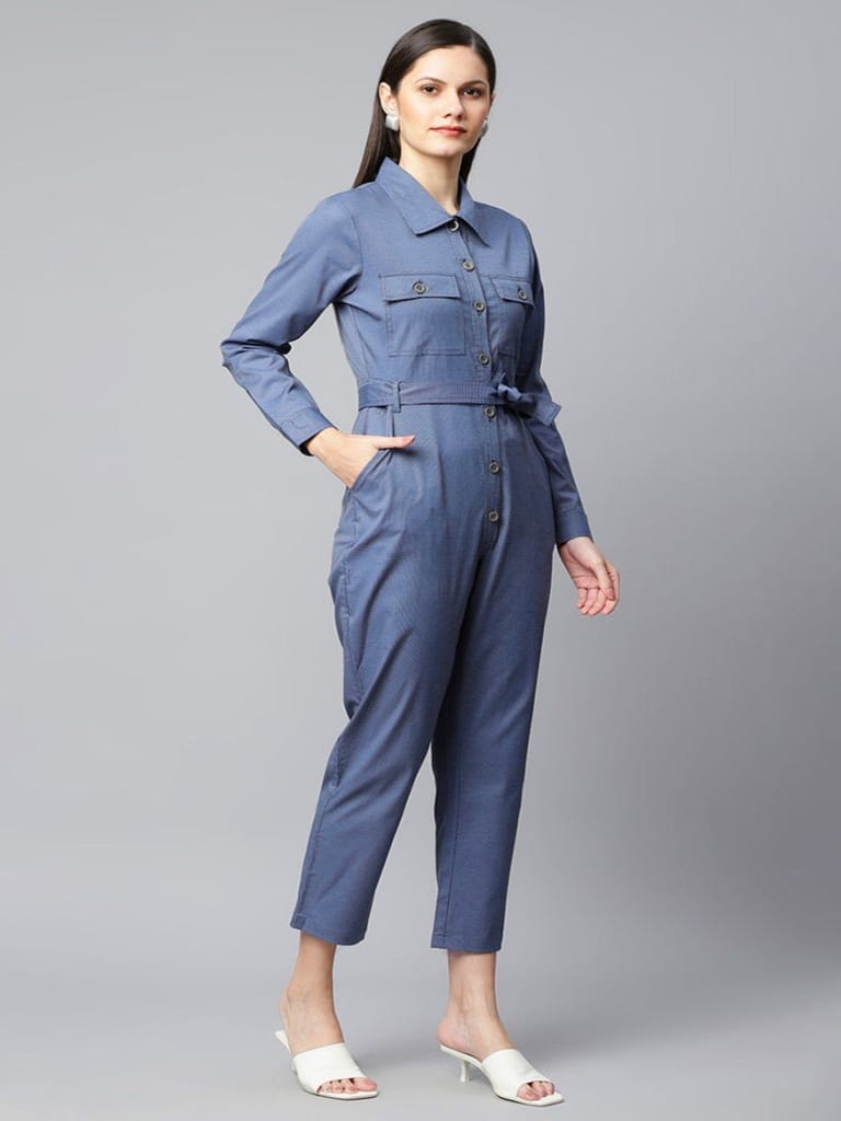 Blue Textured Jumpsuit view 2