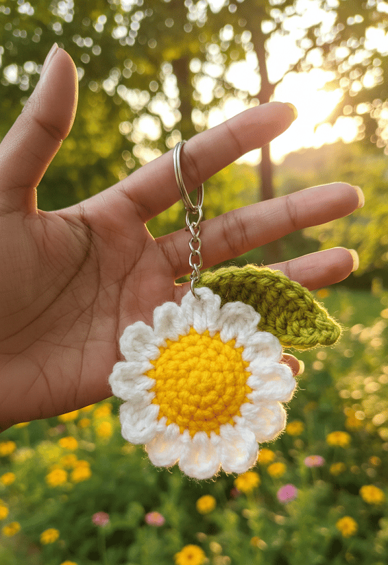 Handmade Crochet Sunflower Keychain view 2