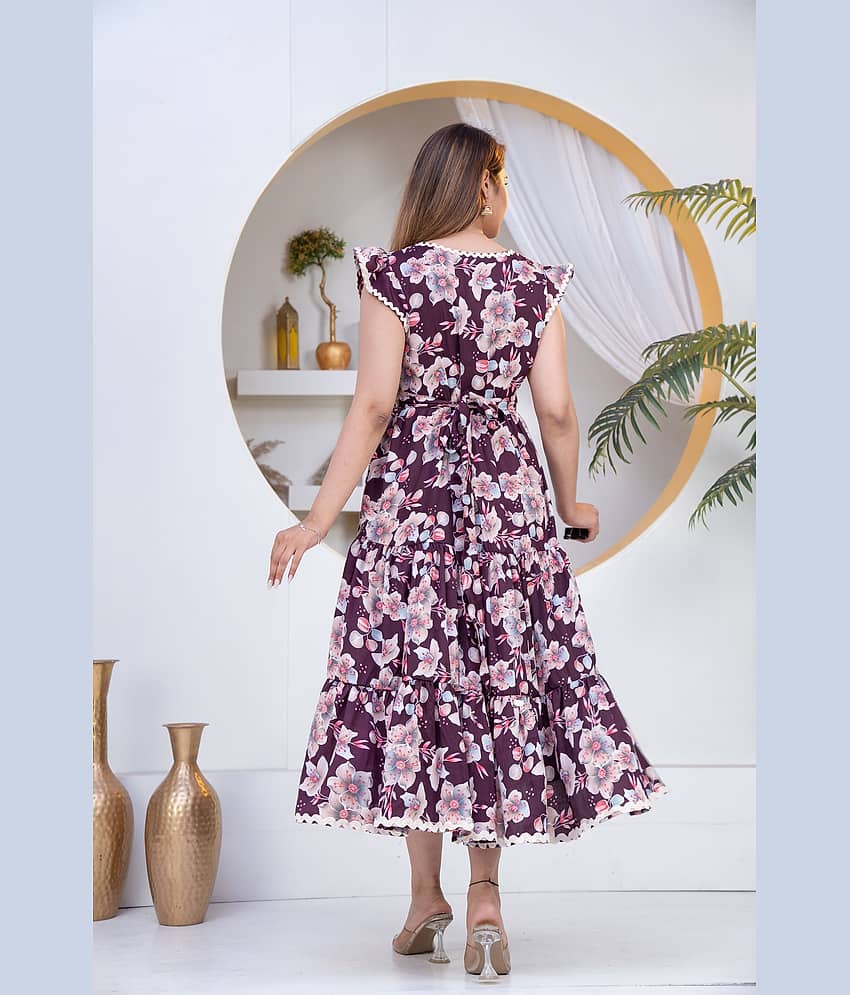 HIGHLIGHT FASHION EXPORT Women Crepe Printed Gown ( Wine ) view 2