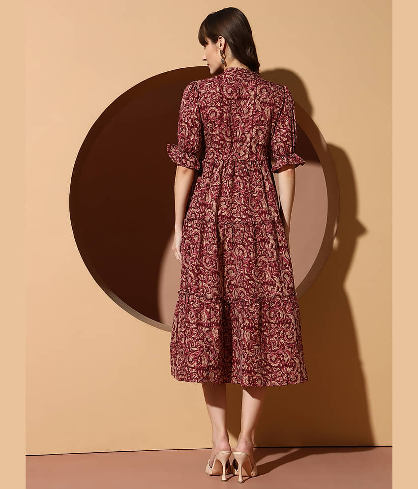 ZWERLON Women Polyester Printed A-line Dress ( Navy Blue ) view 2