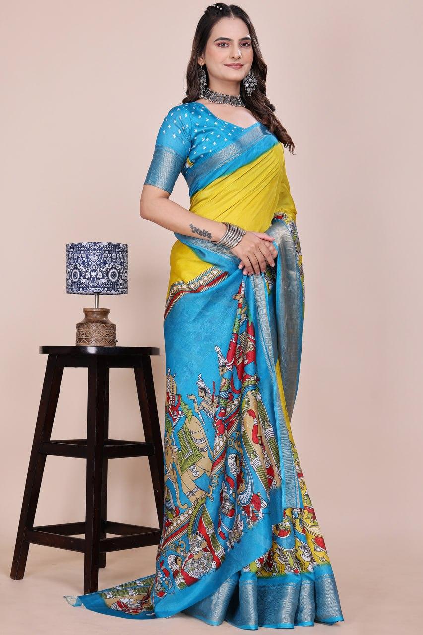 Dola Silk Kalamkari Saree view 2