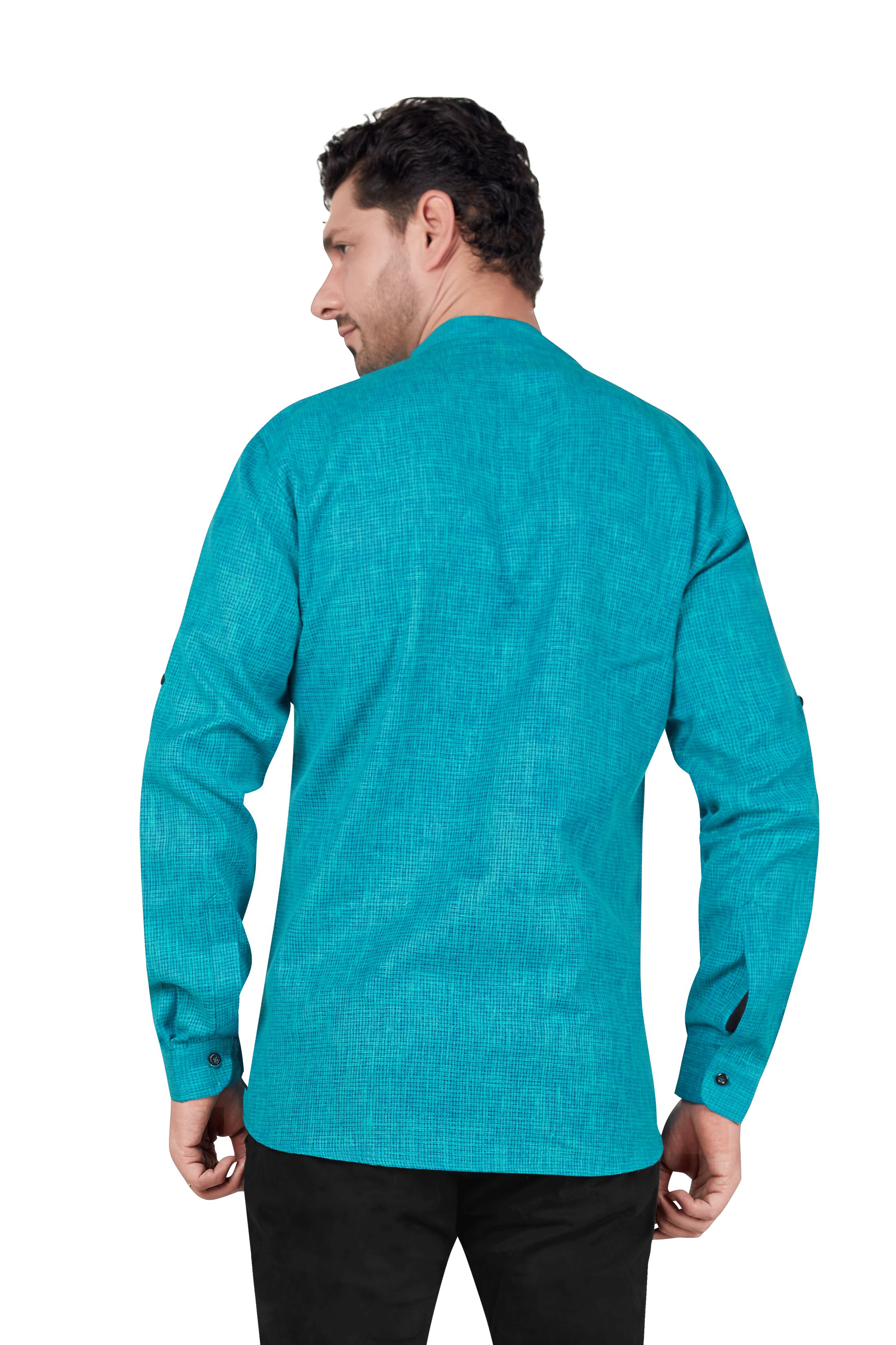 Green Kurta Shirt - Cotton Casual Regular Fit Mandarin/Chinese Collar view 2
