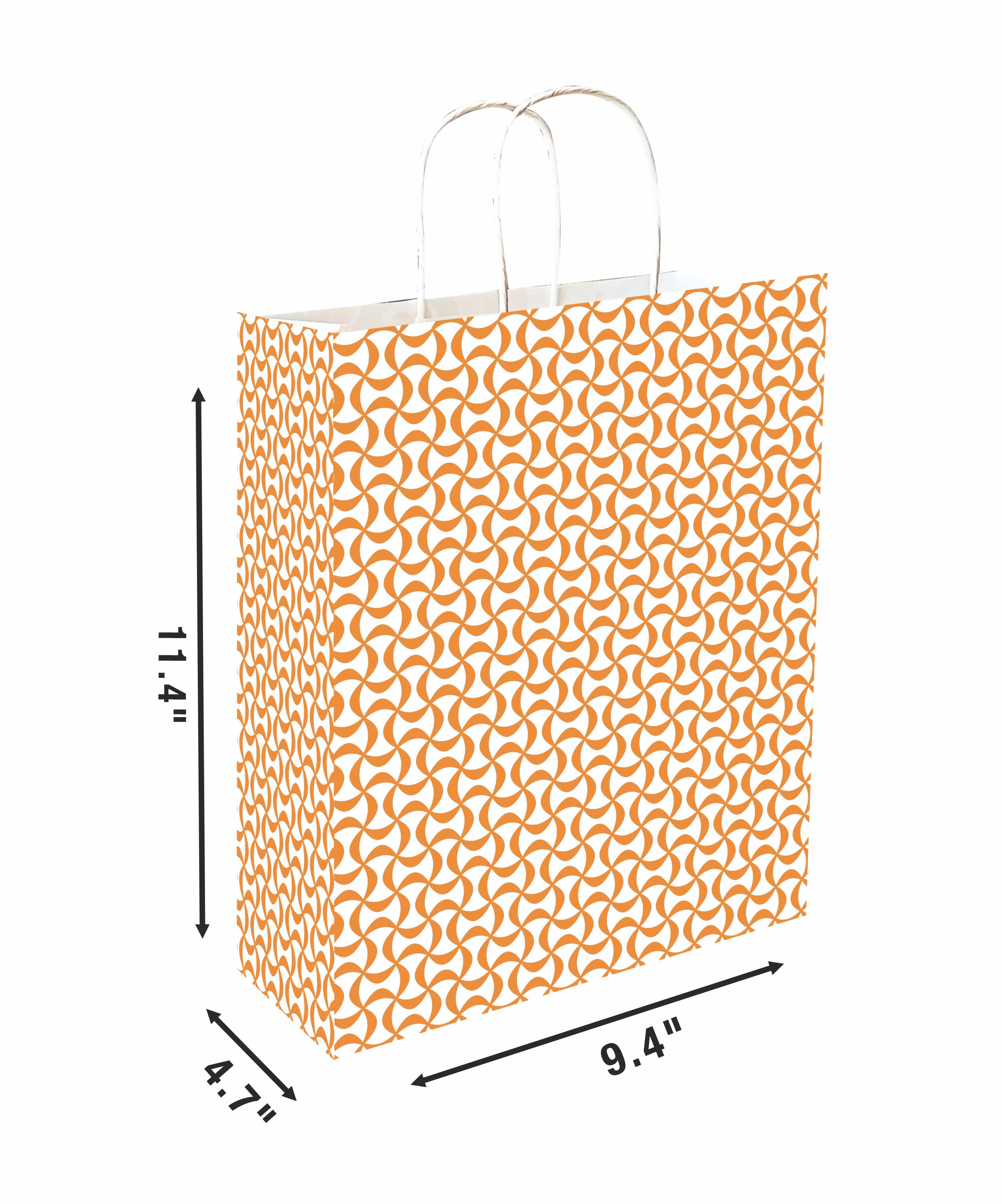 Printed 90 GSM Orange Paper Gift Bags, Ideal for Return Gifts, Corporate Gifts, & Gifting on Special Occasions (Size: 11.4 x 9.4 x 4.7 inch) - 12 view 2