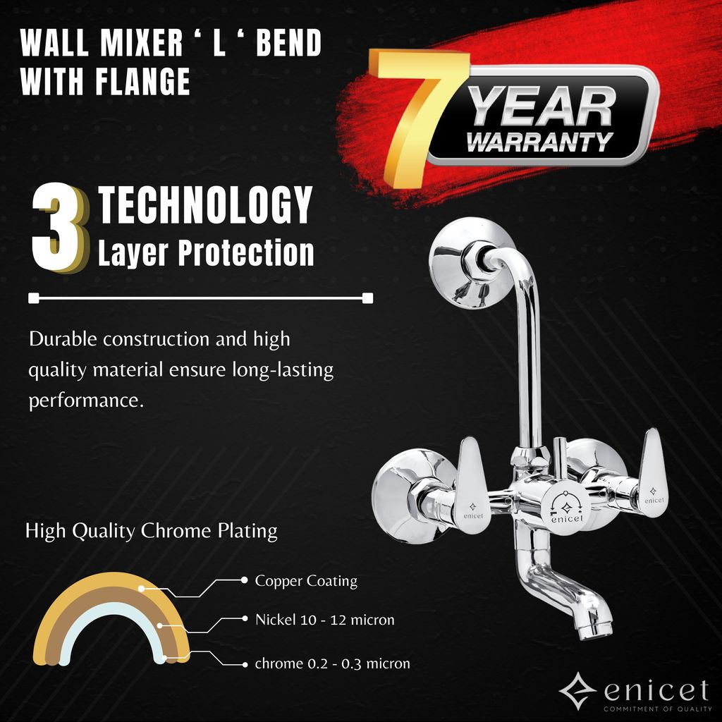 Enicet Brass Wall Mixer with Overhead Shower, Chrome plated, 2 in 1 wall mixer, hot and cold water mixer tap for bathroom view 2