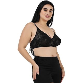 Women Half Coverage Non Padded net Bra(Black) view 2