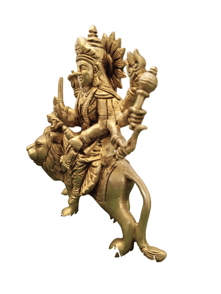 Brass Statue of Durga Maa Riding a Lion view 2