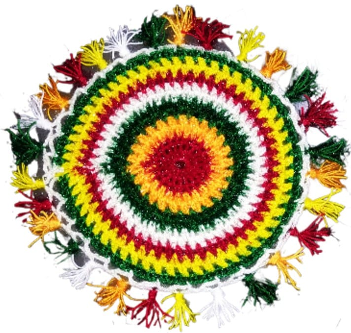 Handmade Multicolor Crochet Doily With Tassels view 2