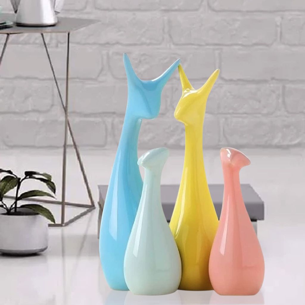 Bharat Saini Art ; Home Decor Lucky Deer Family Statue Piano Finish Ceramic Figures view 2