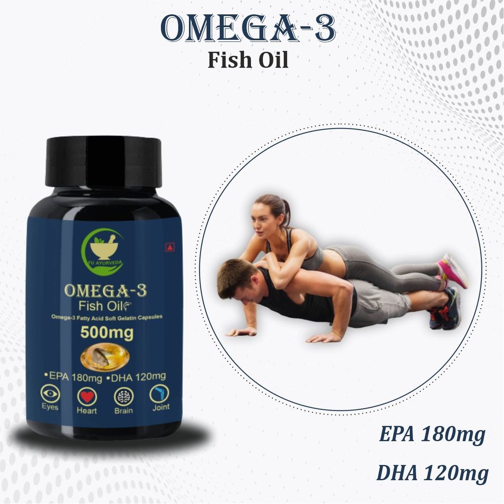 FIJ AYURVEDA Omega 3 Fish Oil Fatty Acid (180 mg EPA & 120 mg DHA) | Omega3 Capsule Supports Healthy Heart, Joint & Eye Care for Men & Women - 500mg 60 softgel view 2