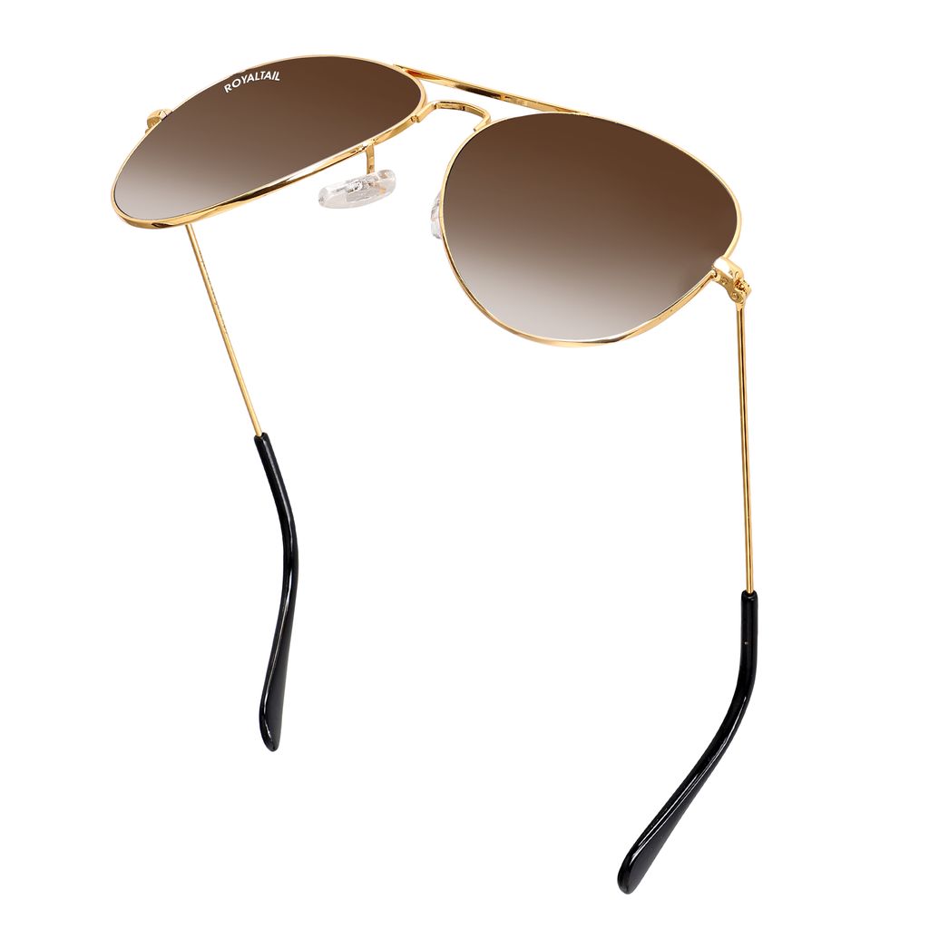 Royaltail Light Brown Gradient Glass and Gold Frame Aviator Sunglasses For Men and Women view 2