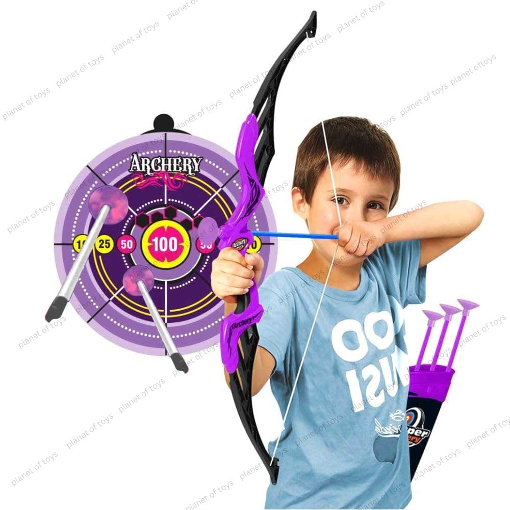 Planet of Toys Archery Set for Kids Bow & Arrow Toys for Boys & Girls | Bow Arrow Teer Dhanush Target Game for Kids - Purple view 2