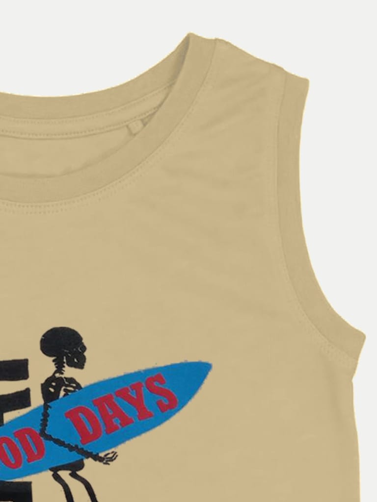 Teen Boys Beige printed tanktop view 2