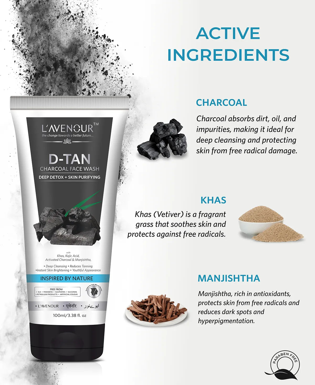L'avenour D-Tan Charcoal Face Wash - 100ml view 2