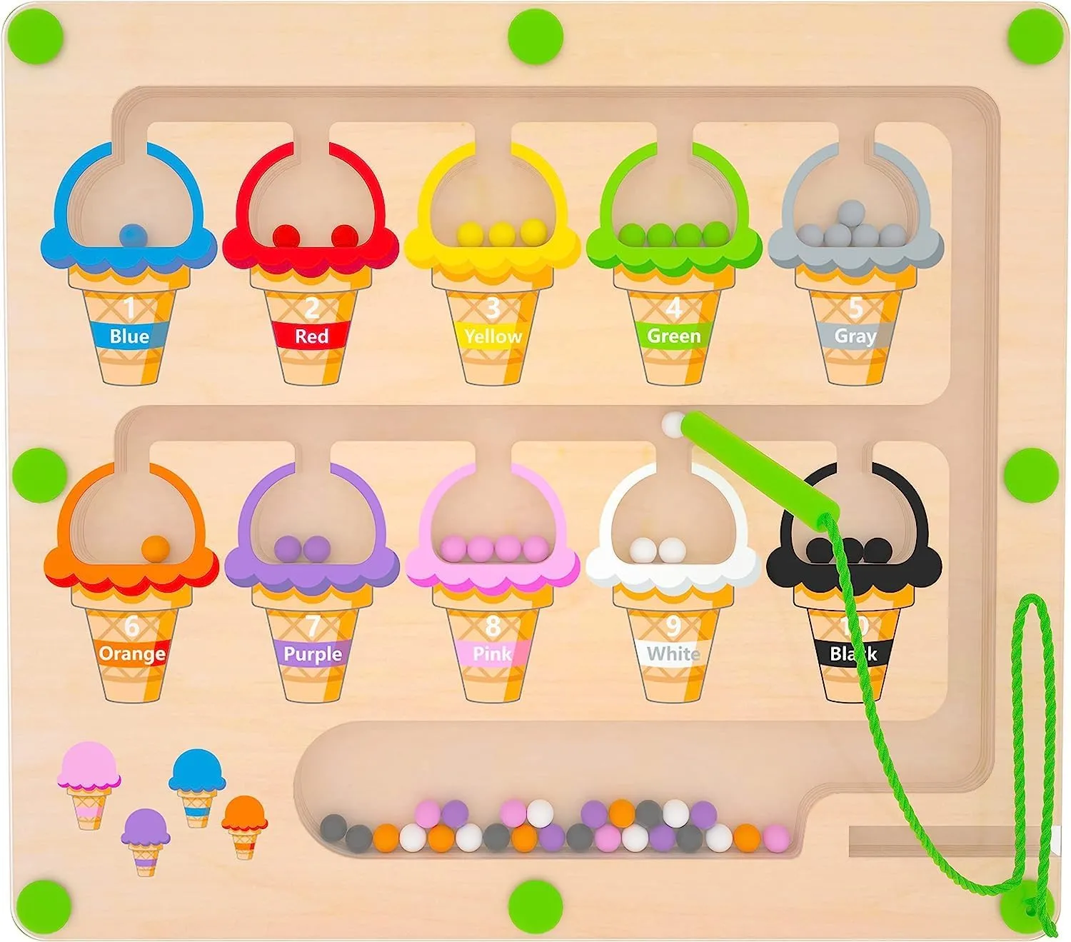 Wooden Magnetic Ice Cream Color Sorting Maze, Educational Counting Puzzle Board, Fine Motor Skills Toy for Ages 3-5 view 2
