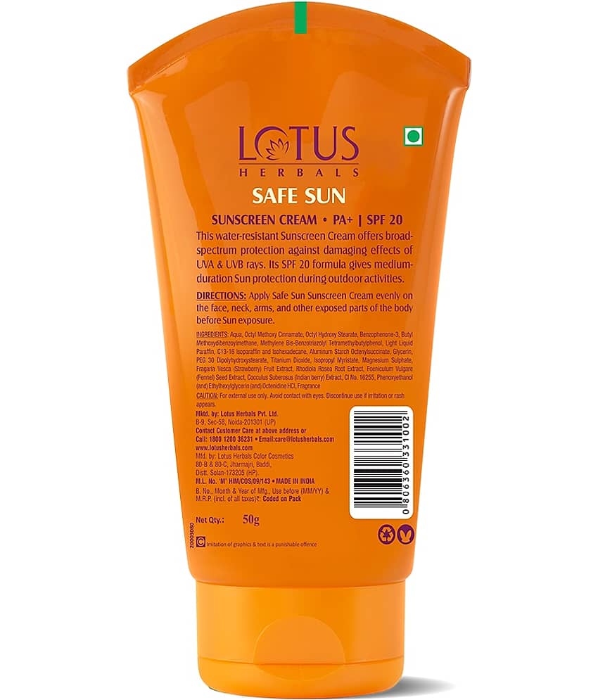 Lotus Herbals Safe Sun Sunscreen Cream , Spf 20 Pa+, Sweat & Waterproof, 50G view 2