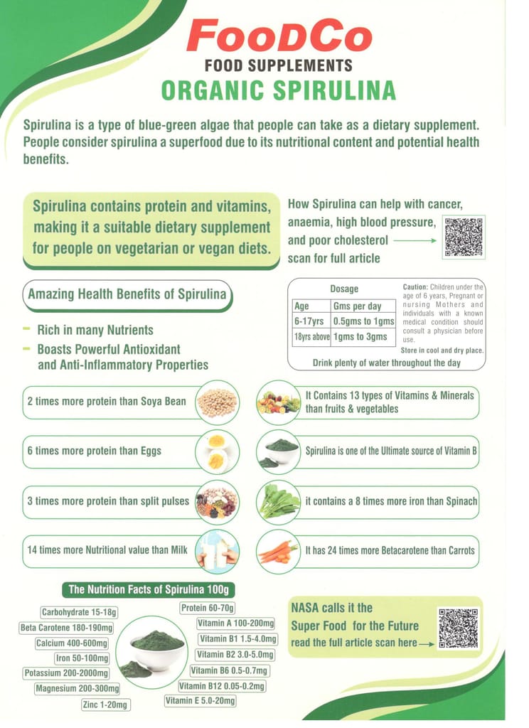 FOODCO Organic Spirulina Tablet , Rich In Antioxidants ,Immune Support ,High In Amino Acids,Certified.Natural. Non-GMO Gluten-free,High Source Of Vitamin & Protein,Immunity Booster (Box contain 120 tablet ) view 2