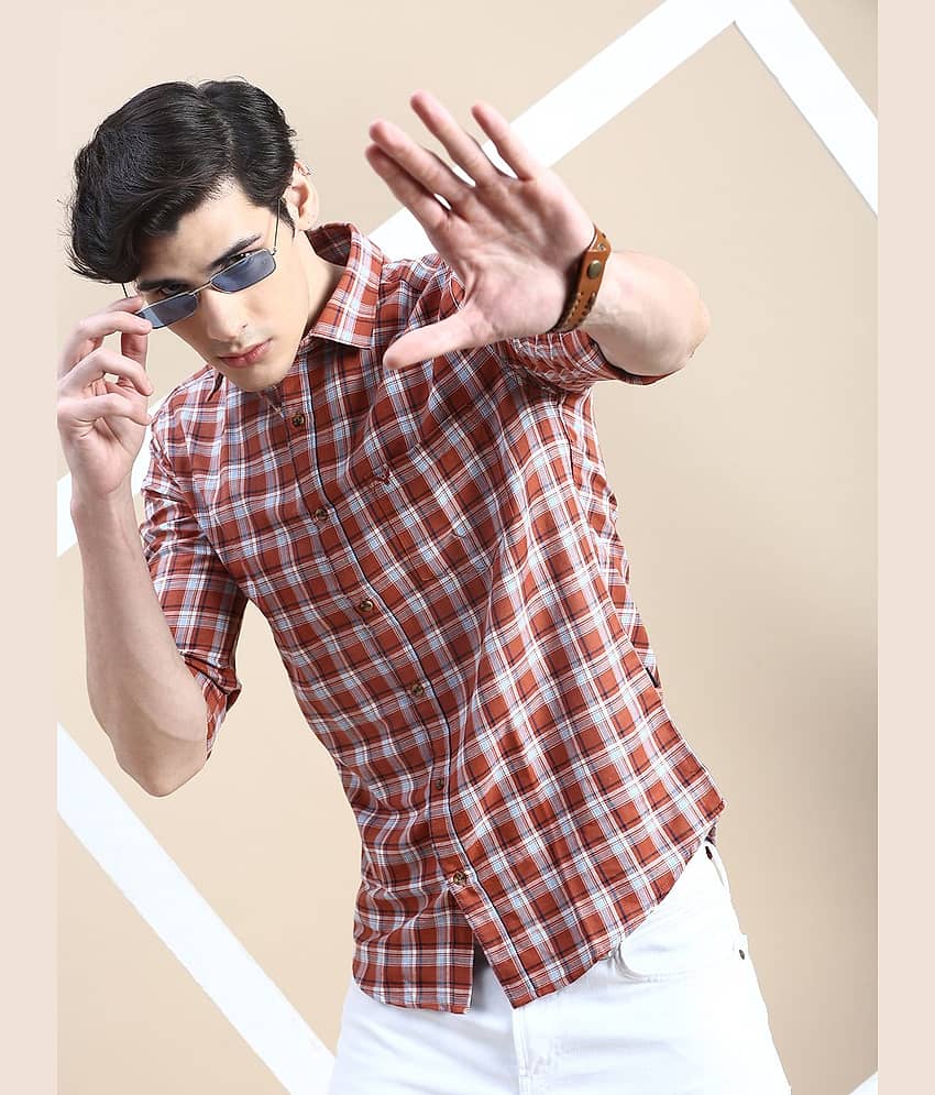 Showoff Cotton Blend Regular Fit Checks Full Sleeves Men's Casual Shirt - Rust ( Pack of 1 ) view 2