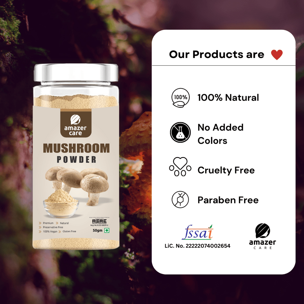 AmazerCare Mushroom Powder - Pure, Natural & Nourishing For Eating & Drink, Immunity Booster, Vegan Protein, Weight Management, Healthy Heart (50 gm, 1 Jar) view 2