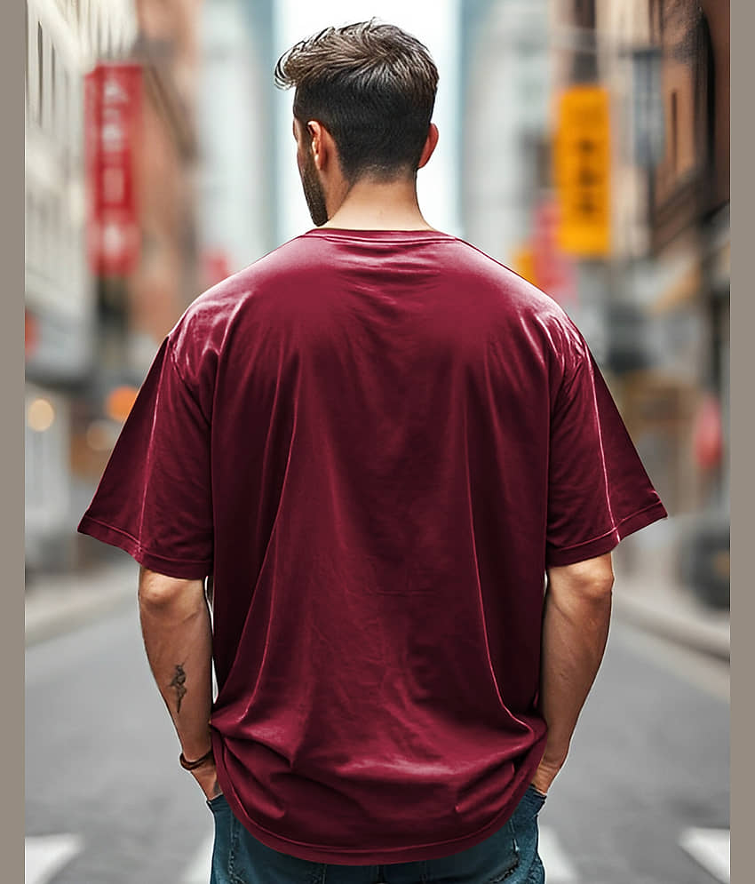 AUSK Men Cotton Blend Oversized Fit Printed T-Shirt ( Maroon ) view 2