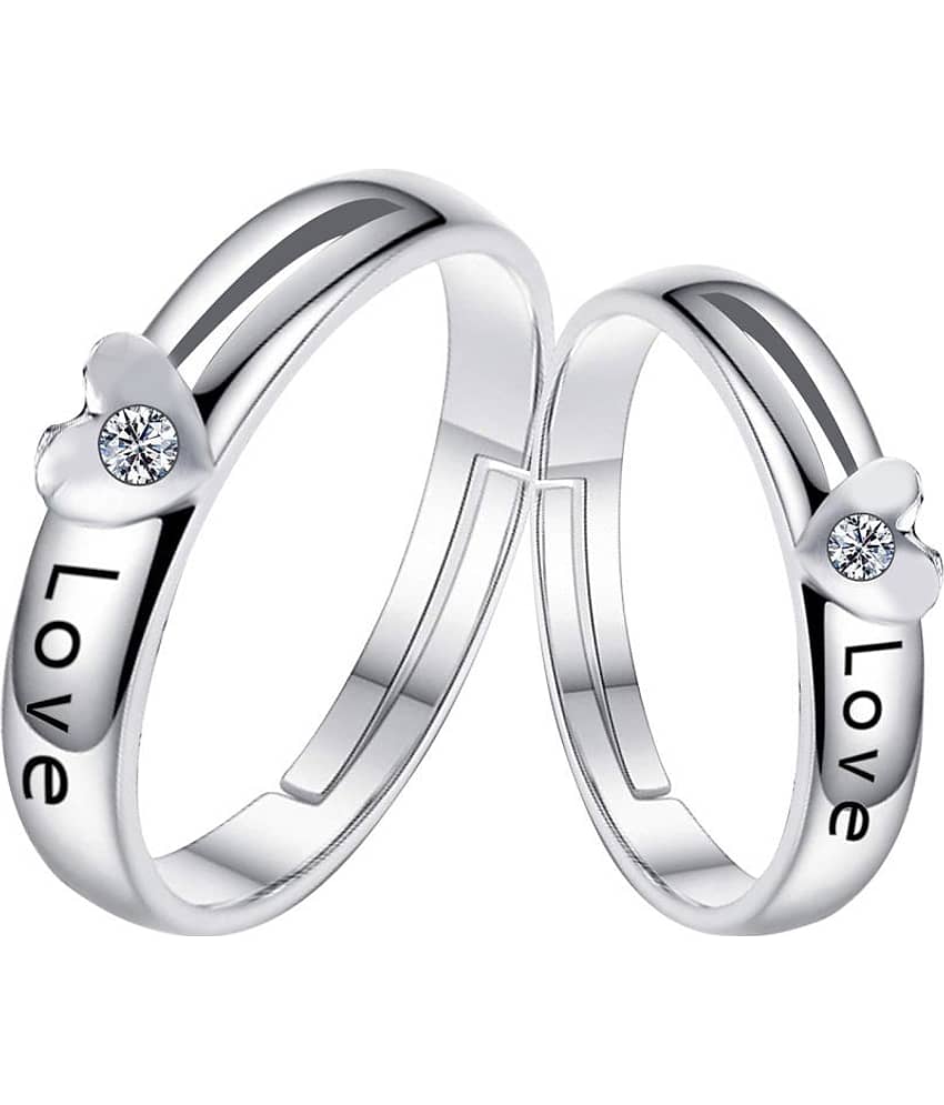 Silverplated Elegant LOVE Solitaire His and Her Adjustable proposal Diamond couple ring For Men And Women Jewellery