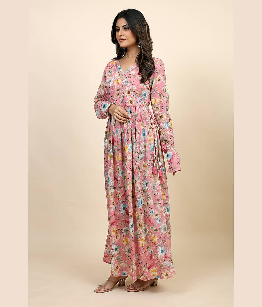SARRAS Cotton Printed Flared Women's Kurti - Pink ( Pack of 1 ) view 2