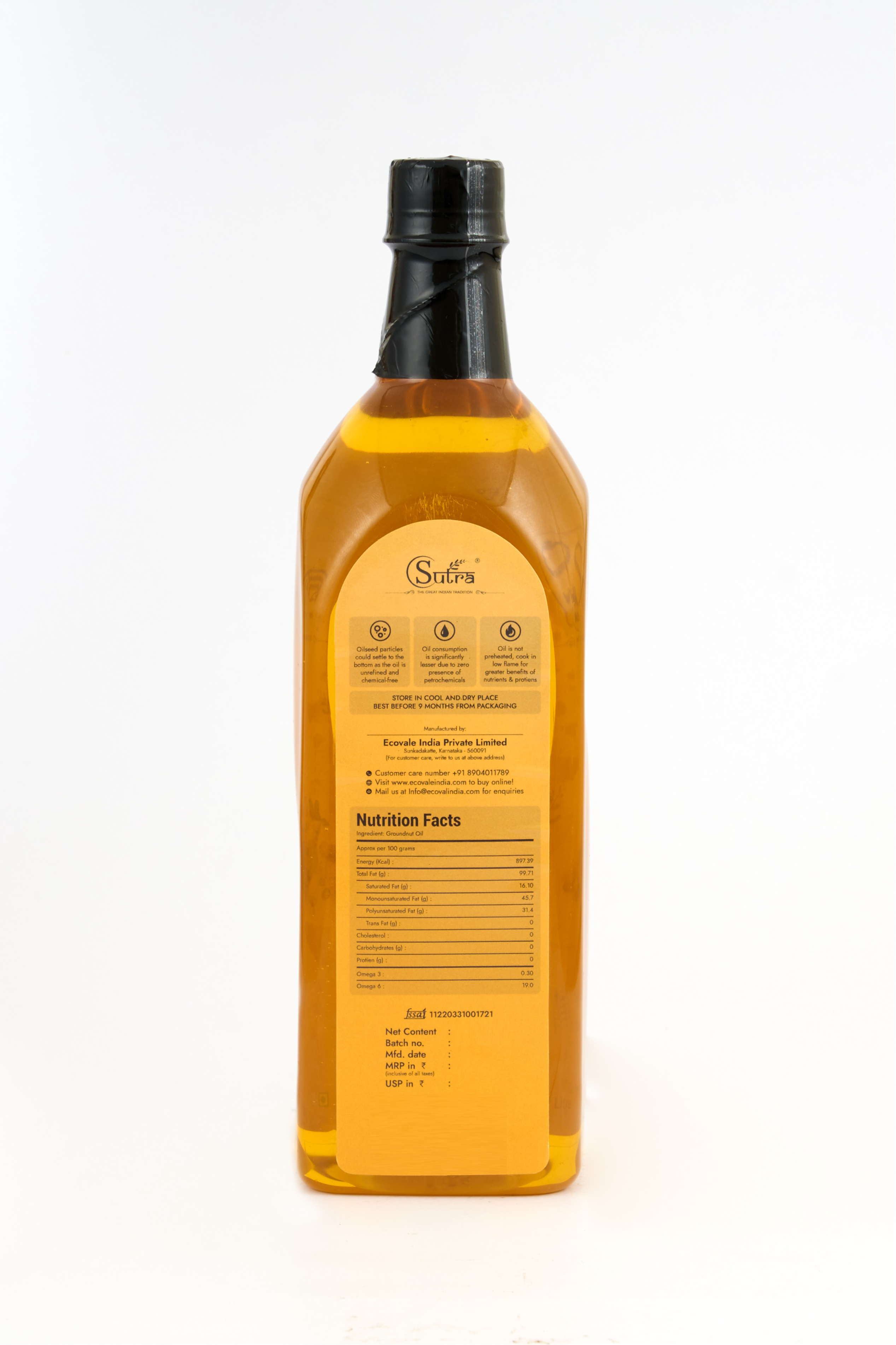 Sutra Groundnut Oil (Gold), 500 ml view 2
