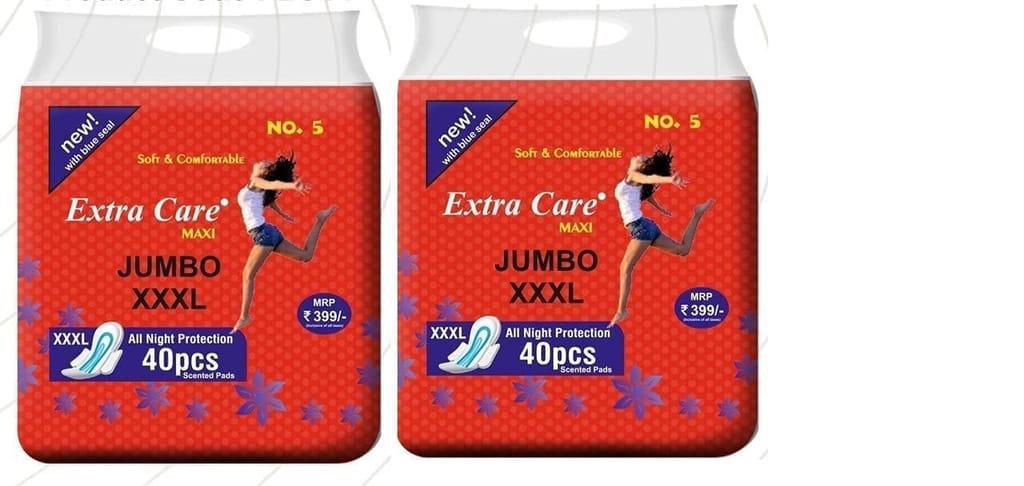 Extra Care Red Maxi Sanitary Pads for Women | Skin Friendly, Odour free Sanitary Napkins for Day & Night Leak Protection (80 Sanitary Pad, Size 3XL) Pack 2