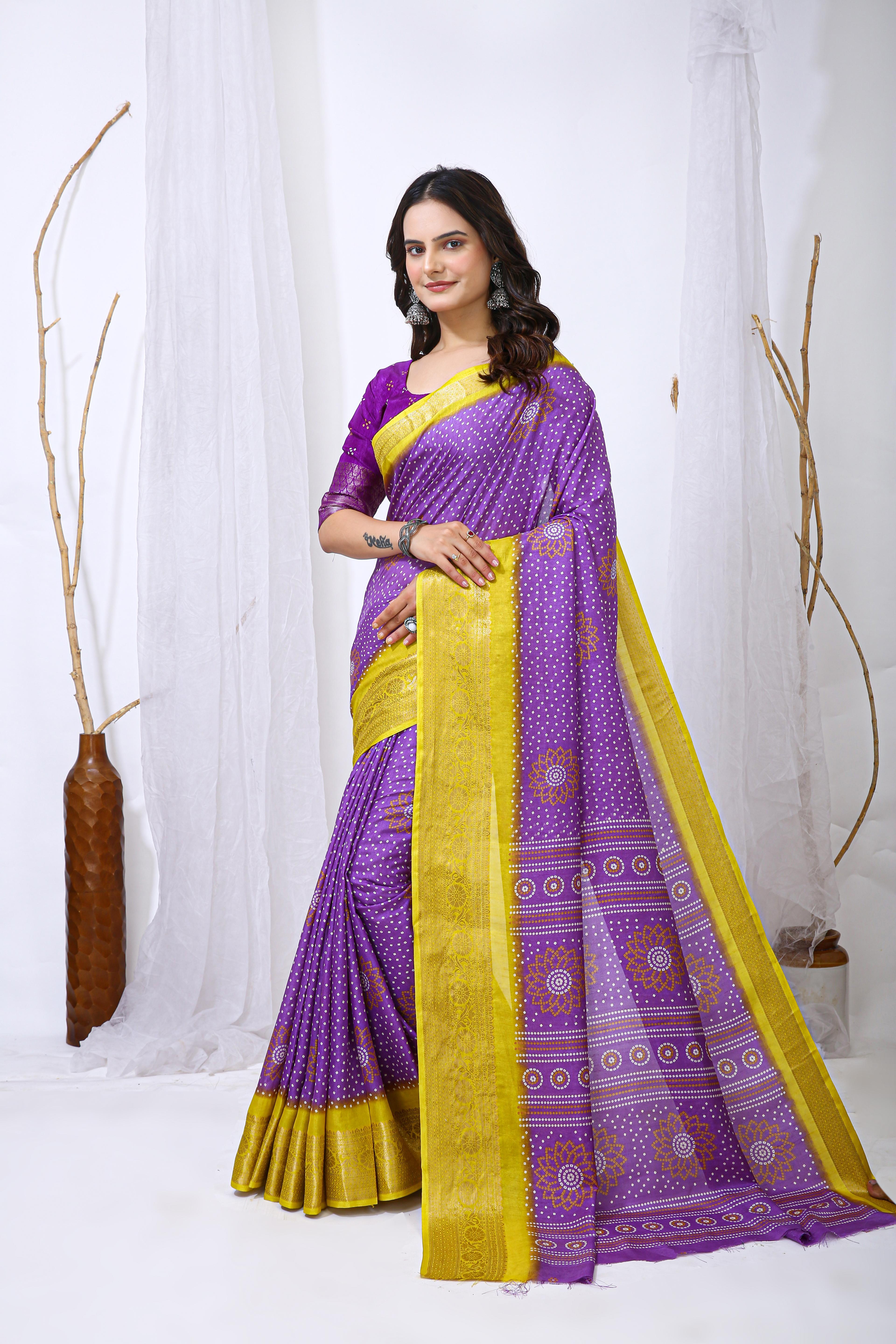 Bandhani Print Dola Silk Saree with Zari Border view 2