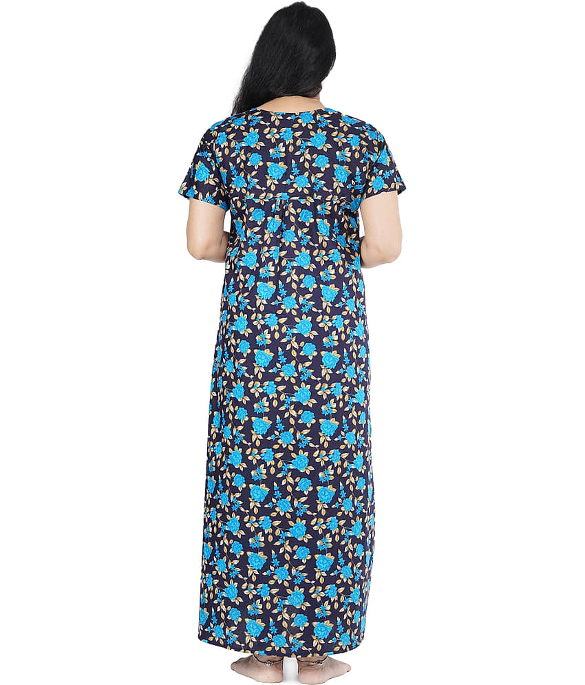 Favnic Cotton Nighty & Night Gowns - Blue view 2