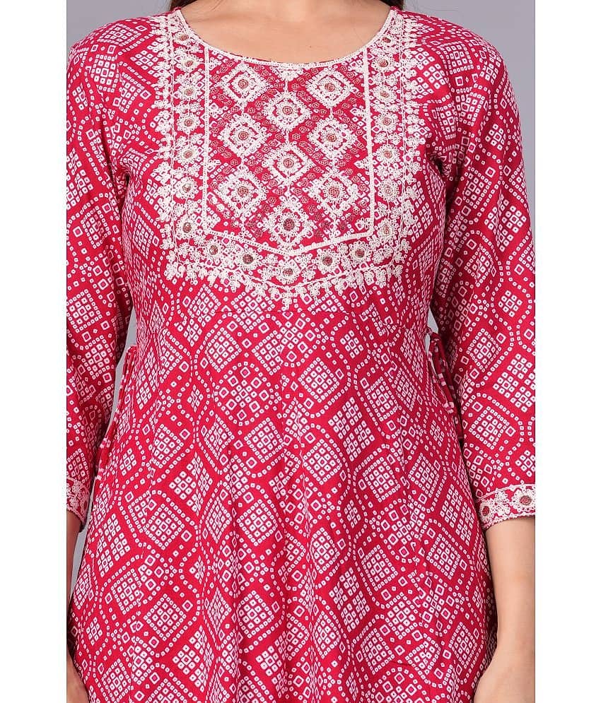 Doriya Cotton Blend Printed Kurti With Palazzo Women's Stitched Salwar Suit - Pink ( Pack of 1 ) view 2