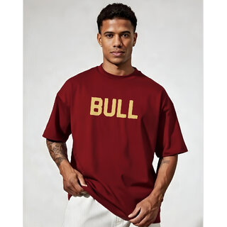 Ausk Mens Maroon Printed Cotton Blend Round Neck Oversized T-Shirt view 2