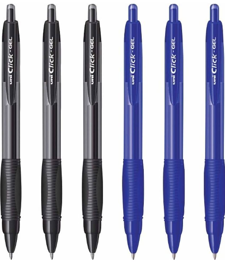 Uni Ball Click Gel Gel Pen (Pack Of 6, Black, Blue) view 2